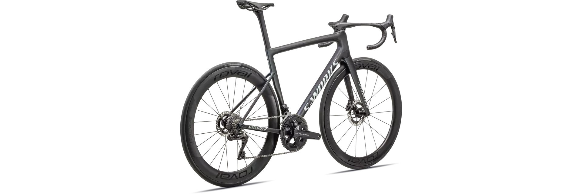 Specialized Cykel, Tarmac SL8 S-Works Dura-Ace, Satin Carbon / Viavi Cynan Blue / Viavi Silver-Blue Pearl Fade / Gloss Metallic WHITE SILVER