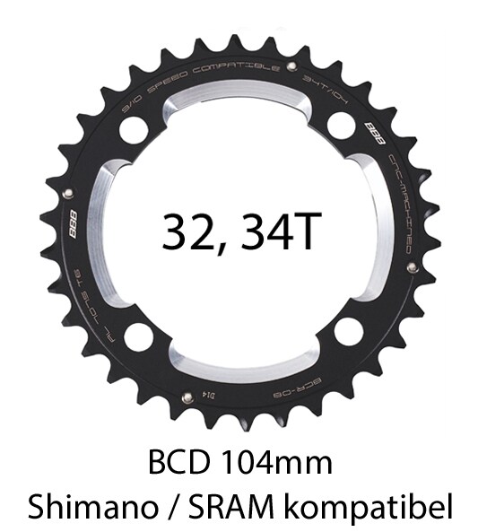 BBB Drev, RoundAbout ShiftPin, 4 arms 104 mm 3-del Mellan, 32 - 34t