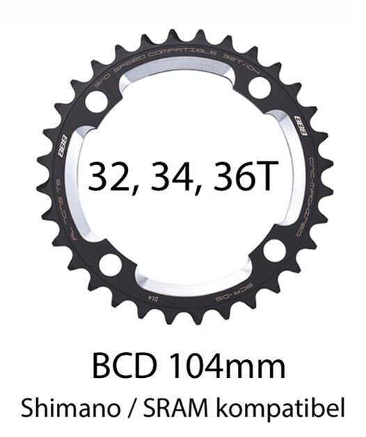 BBB Drev, RoundAbout 4 arms 104 mm 3-del Mellan, 32 - 36t