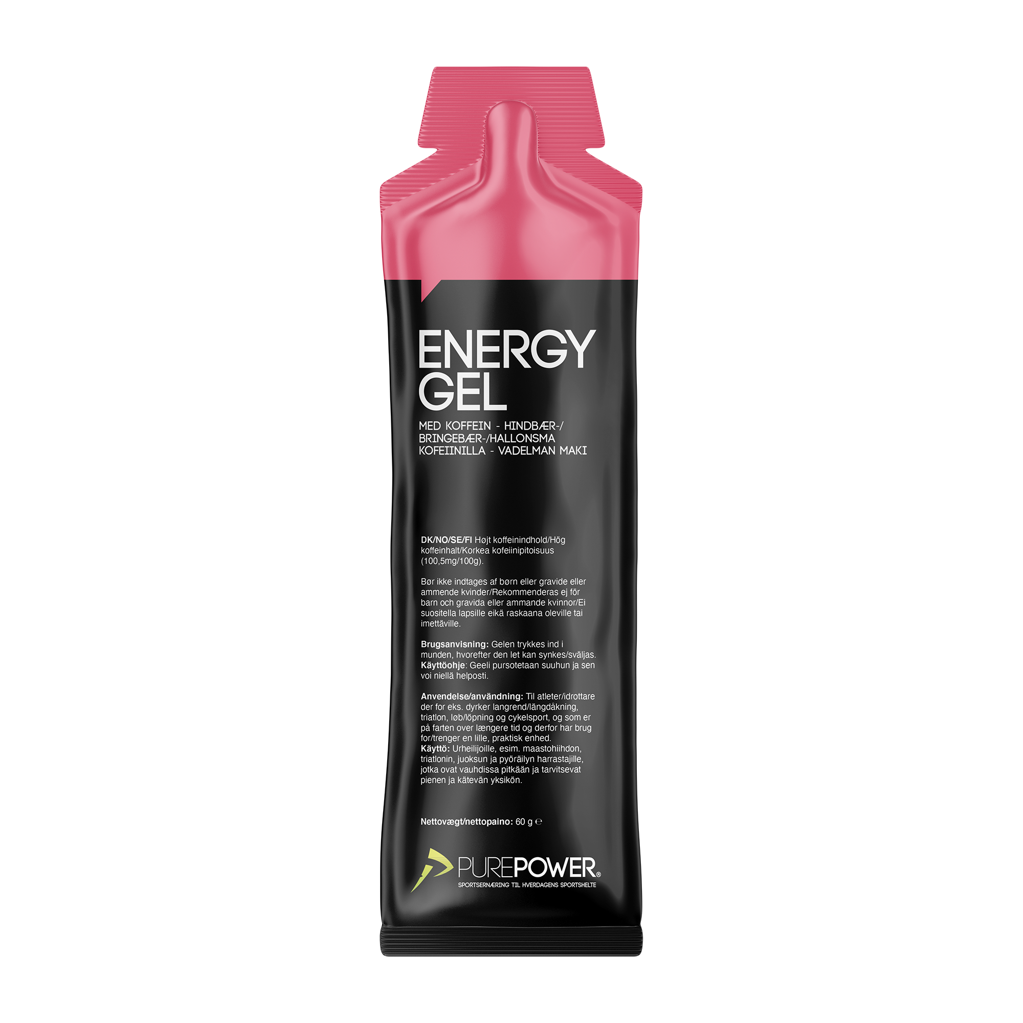 PurePower Gel, Energy Gel Caffeine 60g, Rasberry