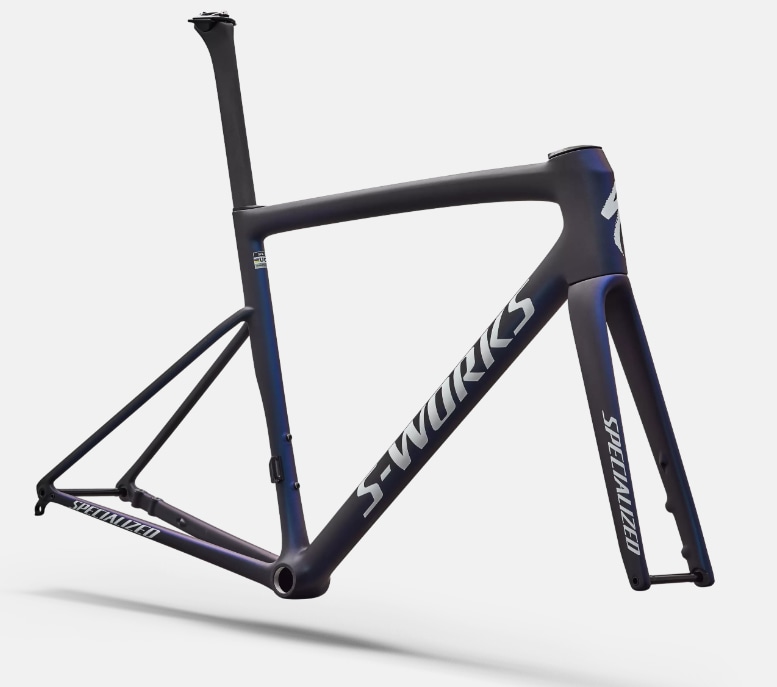 Specialized Ram, Tarmac SL8 S-Works, Satin Carbon / Cyan to Blue Viavi Pearl Front Edge Fade / Metallic White Silver