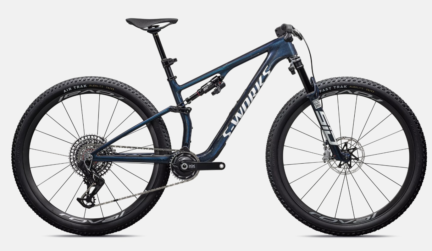 Specialized Cykel, Epic 8 S-Works, Gloss Cyan Blue Pearl / Metallic White Silver