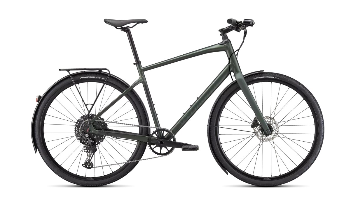 Specialized Cykel, Sirrus X 4.0 EQ, Satin Oak Green Metallic / Black Reflective