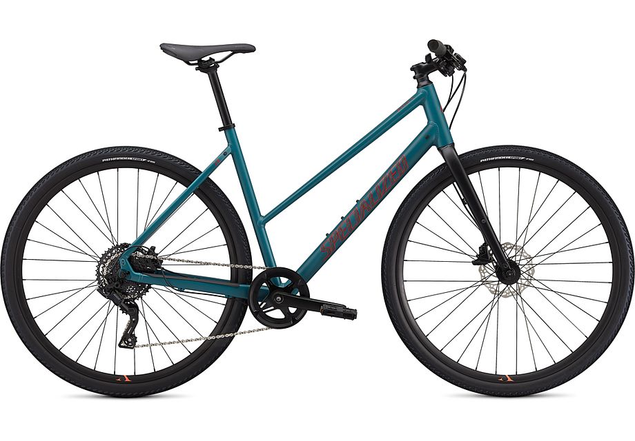 Specialized Cykel, Sirrus X 2.0 Step-Through, Dusty Turquoise/Rocket Red/Black Reflective