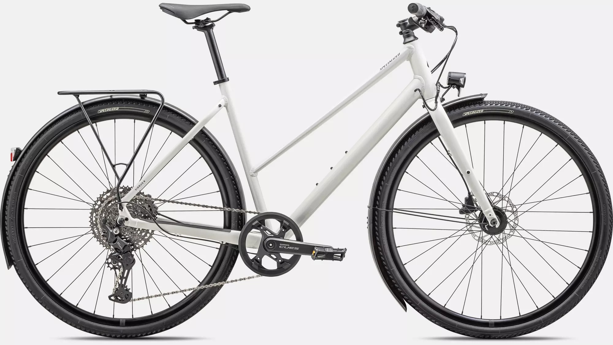 Specialized Cykel, Sirrus X 3.0 Step-Through EQ,  Gloss Spruce / White Sage Reflective