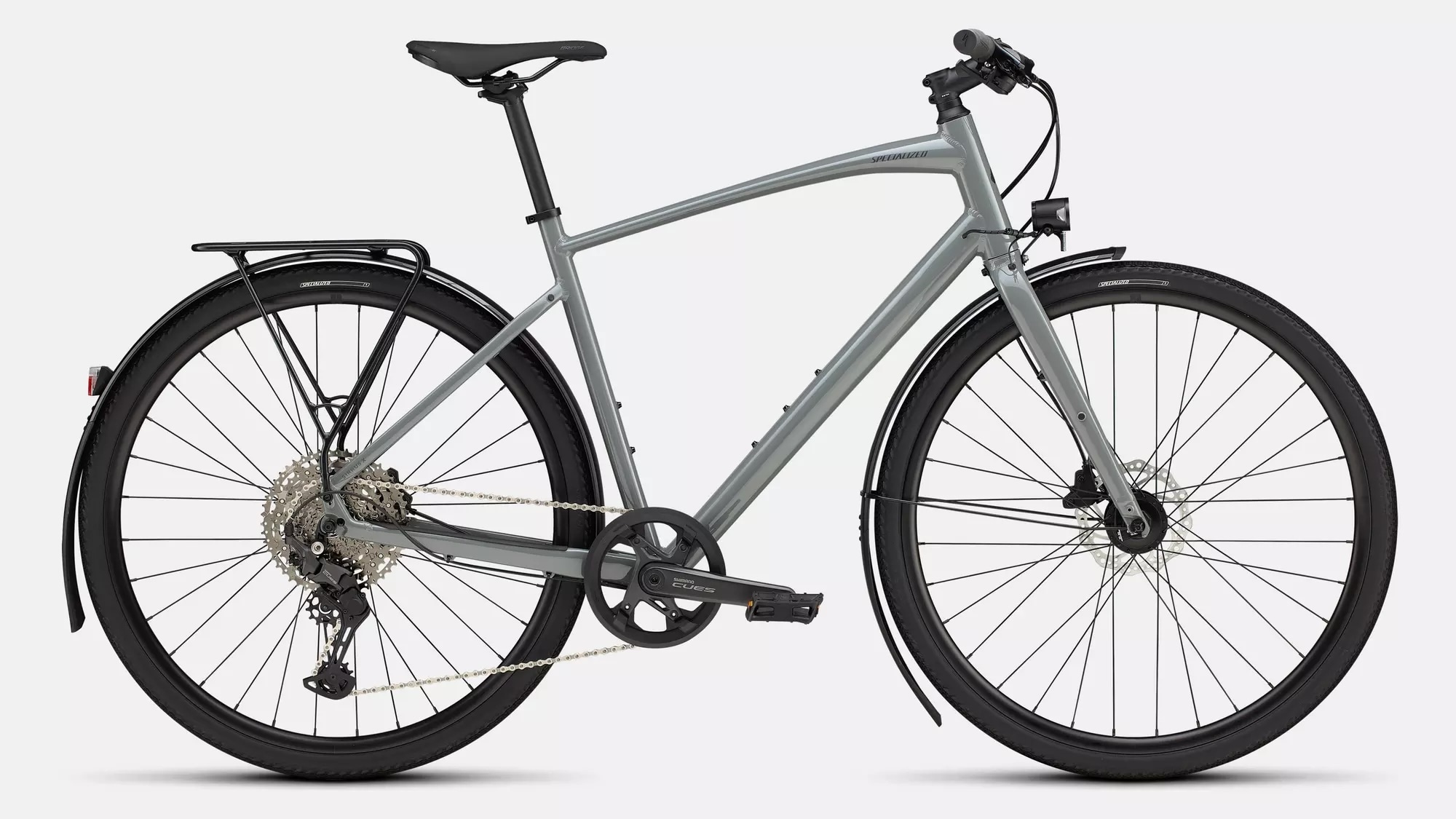 Specialized Cykel, Sirrus X 3.0 EQ, Gloss Ashen Grey / Black Liquid Metal Reflective