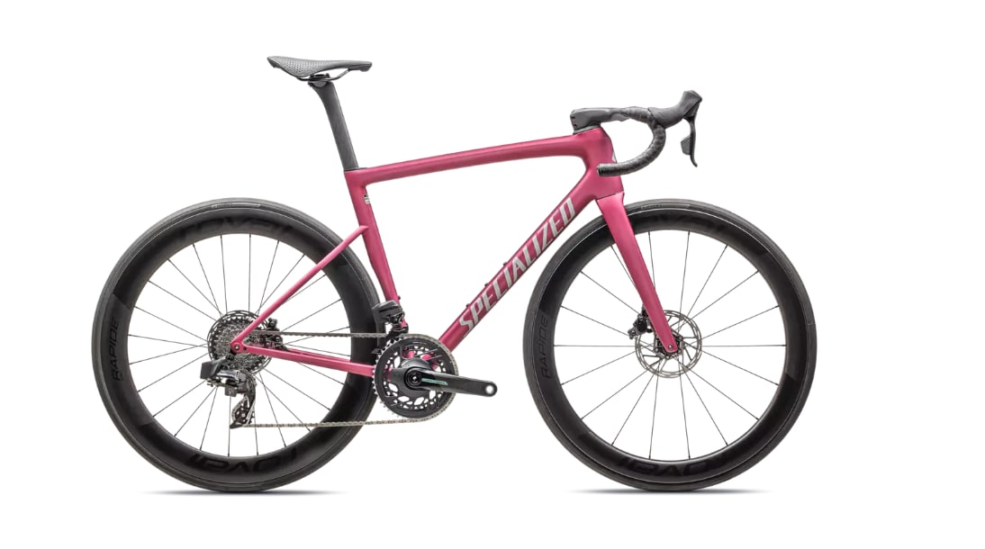 Specialized Cykel, Tarmac SL8 Pro AXS, Satin Pink Tint Over Silver Dust / Silver Dust