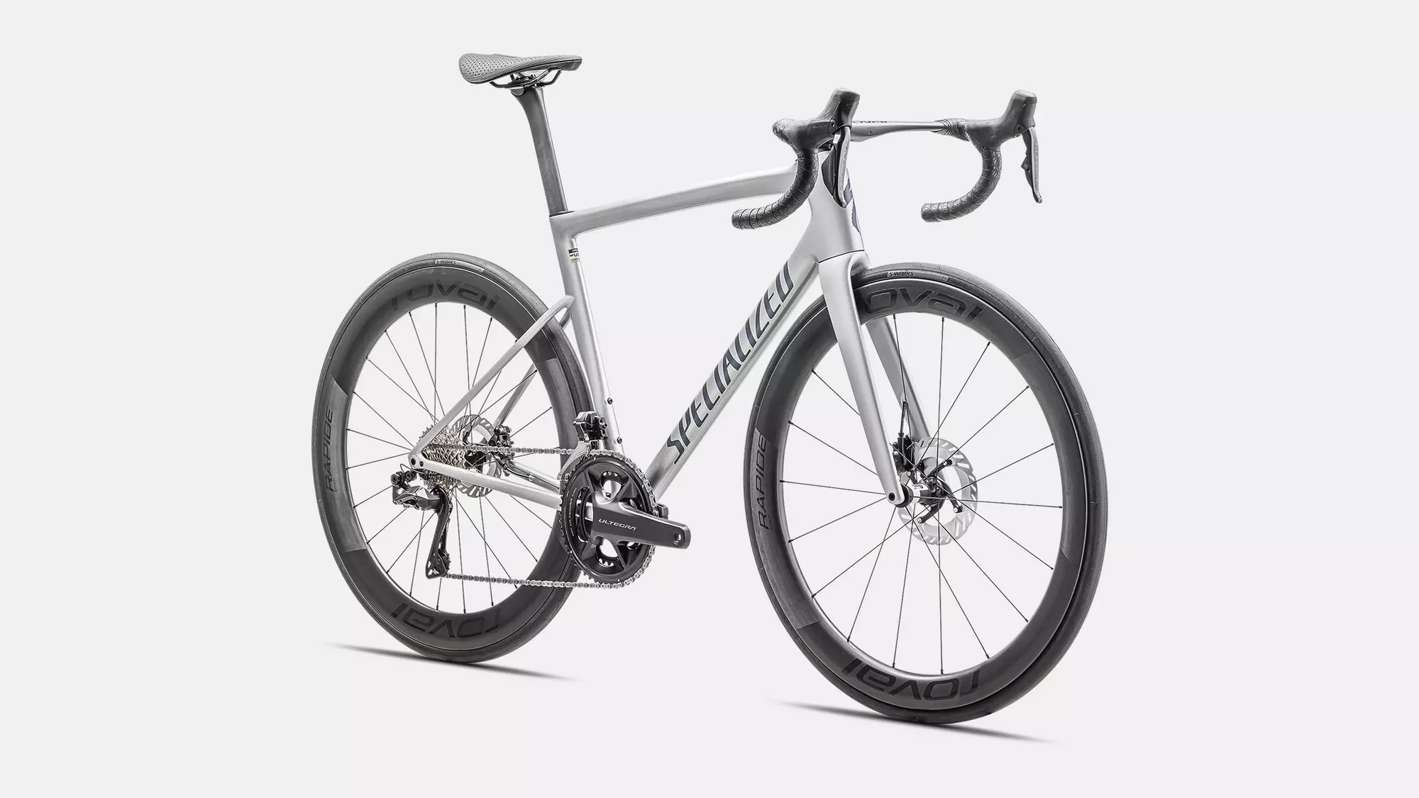 Specialized Cykel, Tarmac SL8 Pro UDi2, Gloss Liquid Silver / Satin Blue Pearl Over Black Liquid Metal