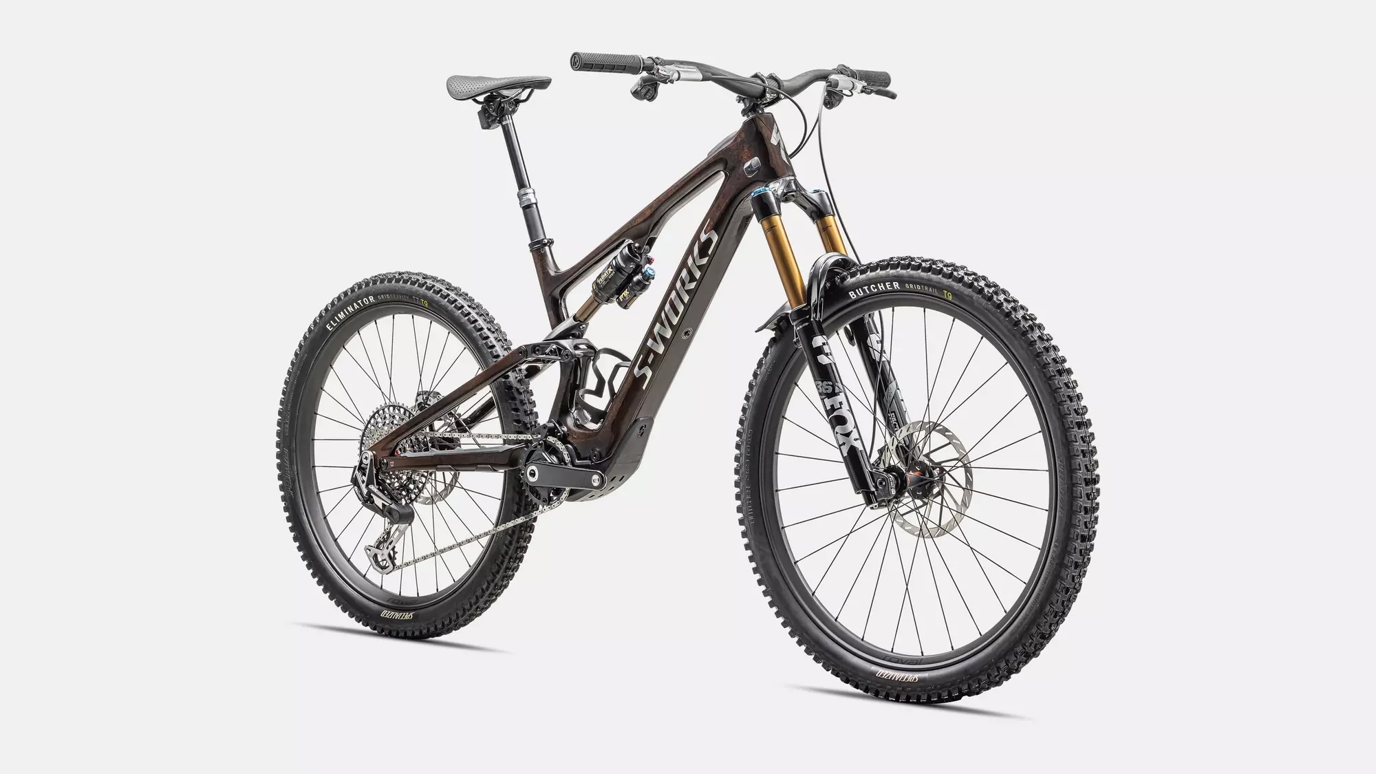 Specialized Cykel, Turbo Levo SL S-Works Carbon, Brown Tint / Gunmetal Impasto / Ashen Grey / Brushed Liquid Metal 