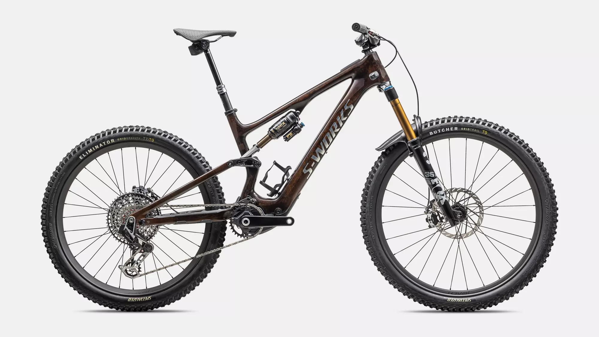 Specialized Cykel, Turbo Levo SL S-Works Carbon, Brown Tint / Gunmetal Impasto / Ashen Grey / Brushed Liquid Metal 