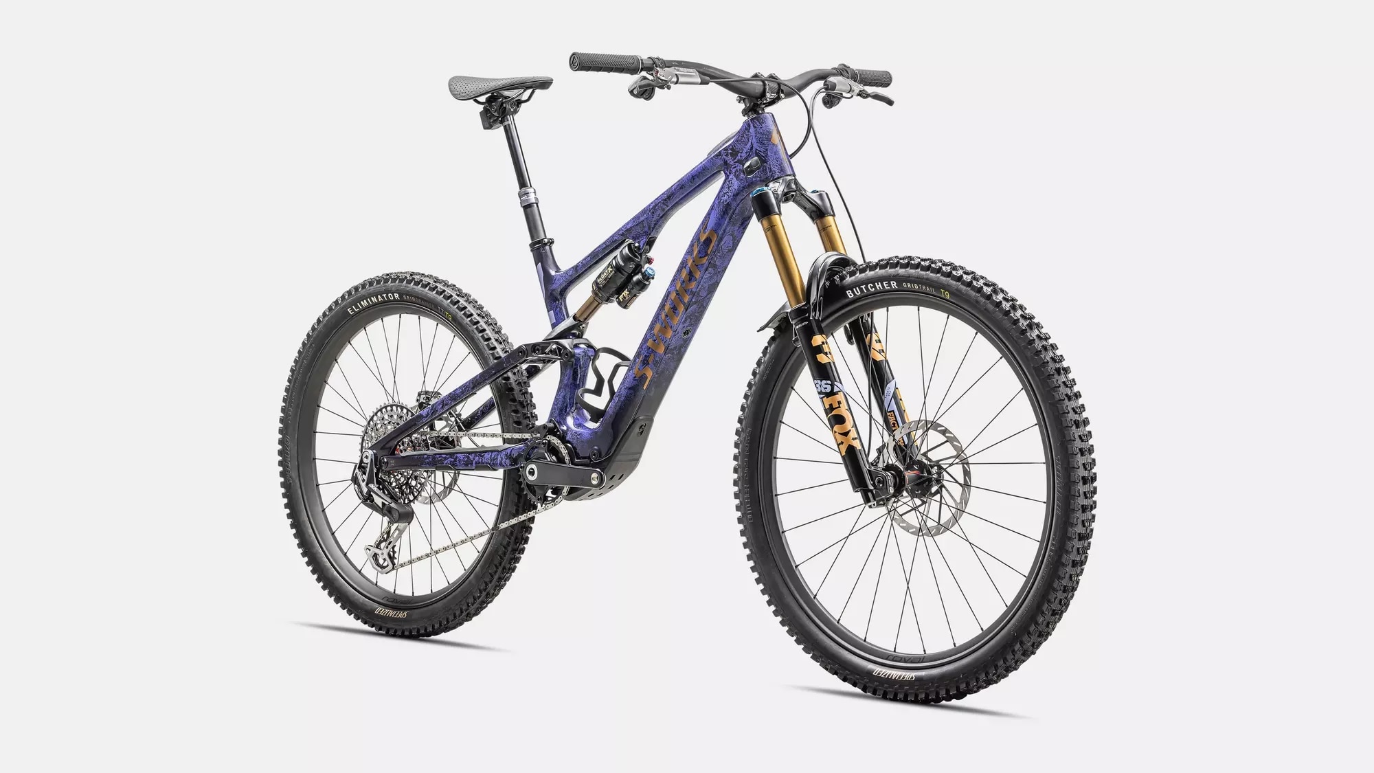 Specialized Cykel, Turbo Levo SL S-Works Carbon, Powdered Indigo Tint / Cool Grey Impasto / Midnight Shadow / Bronze 
