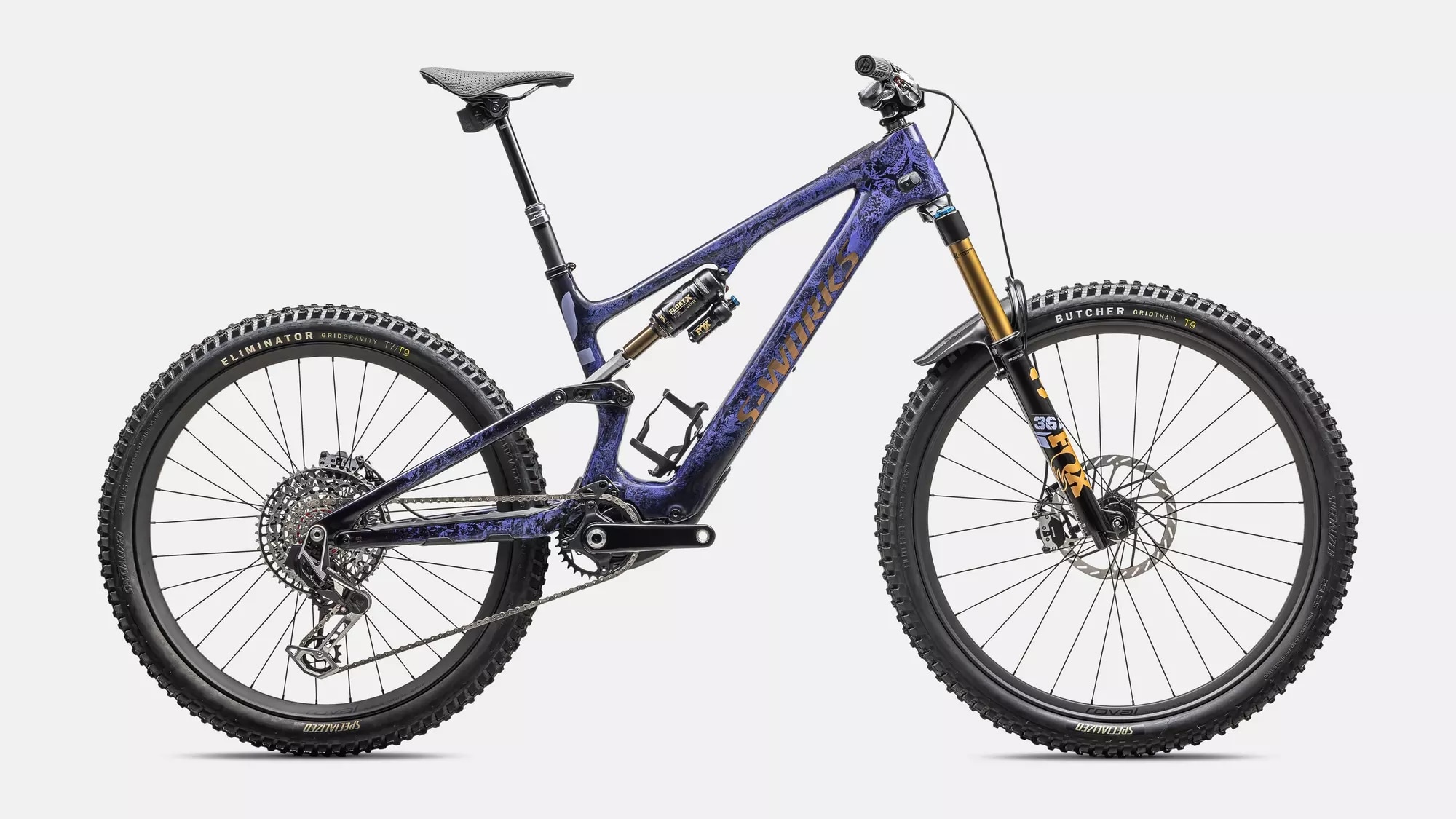 Specialized Cykel, Turbo Levo SL S-Works Carbon, Powdered Indigo Tint / Cool Grey Impasto / Midnight Shadow / Bronze 