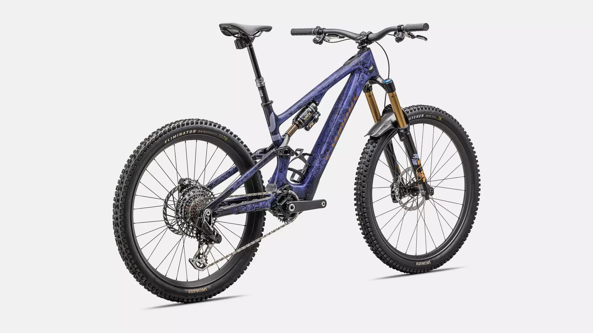 Specialized Cykel, Turbo Levo SL S-Works Carbon, Powdered Indigo Tint / Cool Grey Impasto / Midnight Shadow / Bronze 