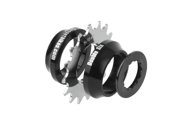 Gusset Double Six Single Spd Conversion, Alloy Spacers for 8/9sp inc Steel 16T Cog, Black, 16T