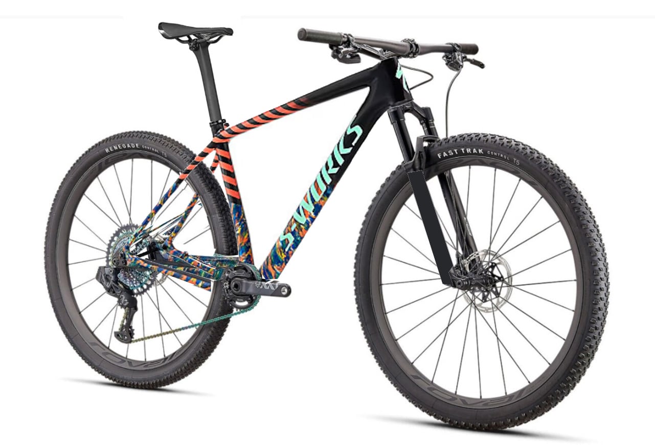 Specialized Cykel, Epic HT S-Works XX1 Eagle LTD, Gloss Carbon/cobalt Marble/brassy Yellow Marble/vivid Coral/oasis
