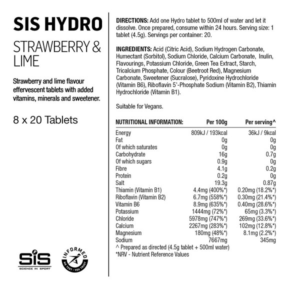 SiS Brustablett, GO Hydro + Electrolyte 20x4.5g, Strawberry & lime