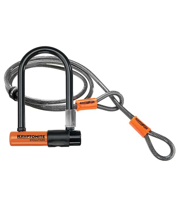 Kryptonite Bygellås, Evolution Mini-7 w/4' Flex 8.3x17.8cm, Black/Orange