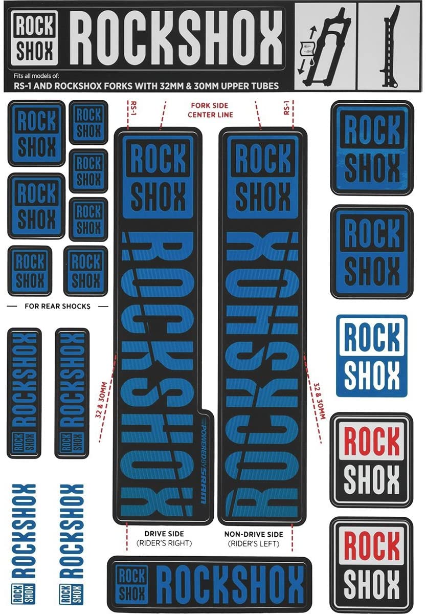 RockShox Ytterbens dekal, Dekal KIT, RS-1 & 30/32 mm (SID, XC30 m.m.), Water Blue