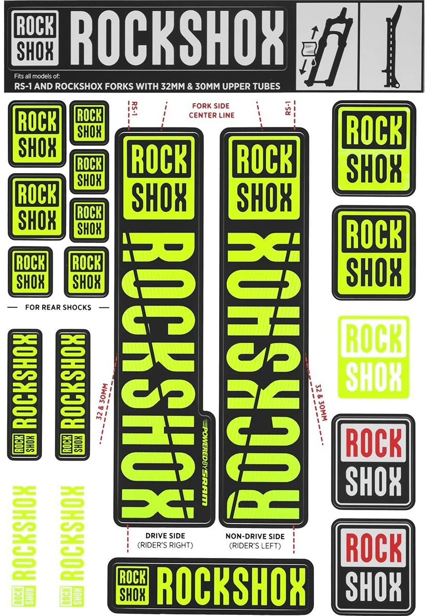 RockShox Ytterbens dekal, Dekal KIT, RS-1 & 30/32 mm (SID, XC30 m.m.), Yellow