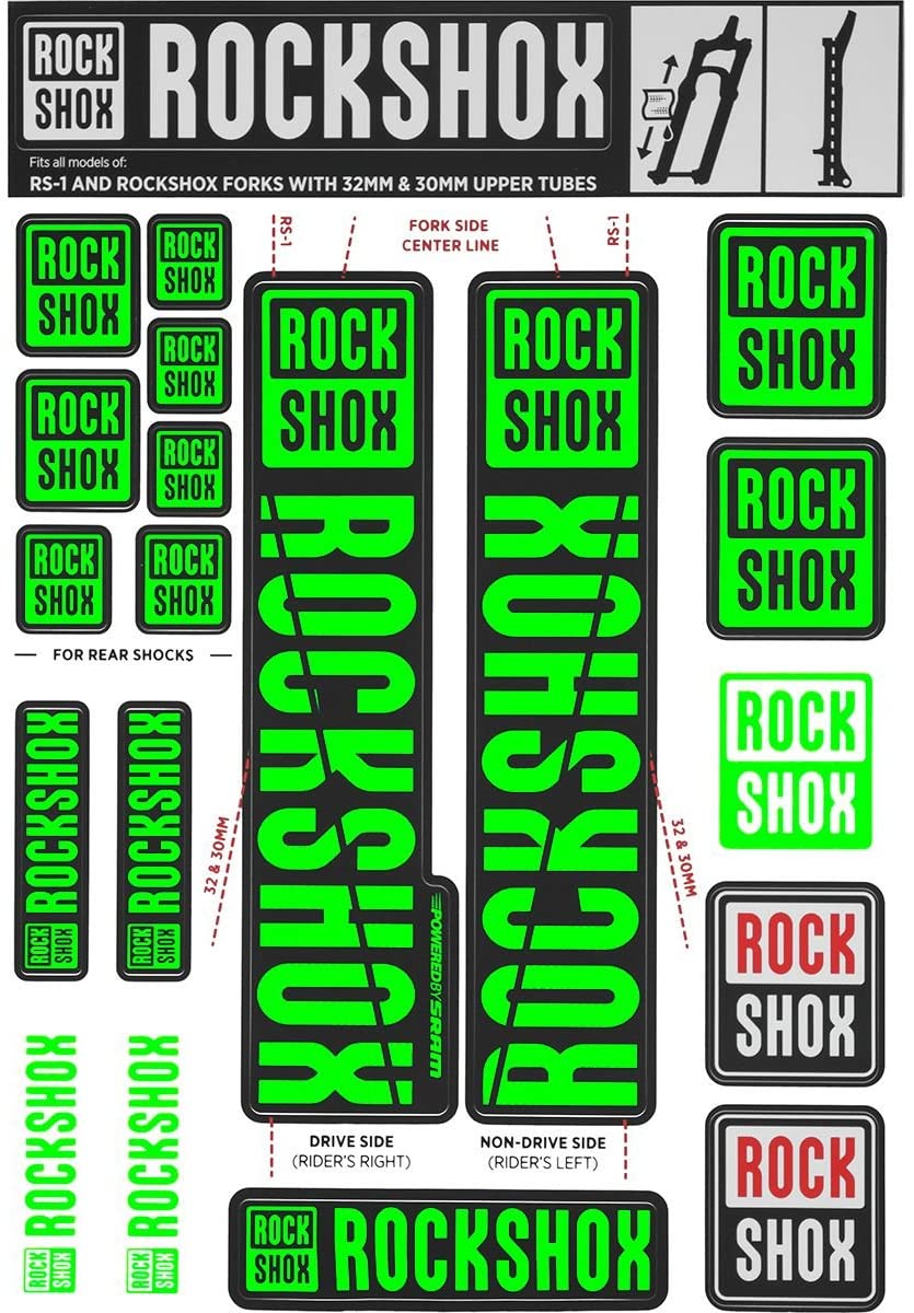 RockShox Ytterbens dekal, Dekal KIT, RS-1 & 30/32 mm (SID, XC30 m.m.), Green