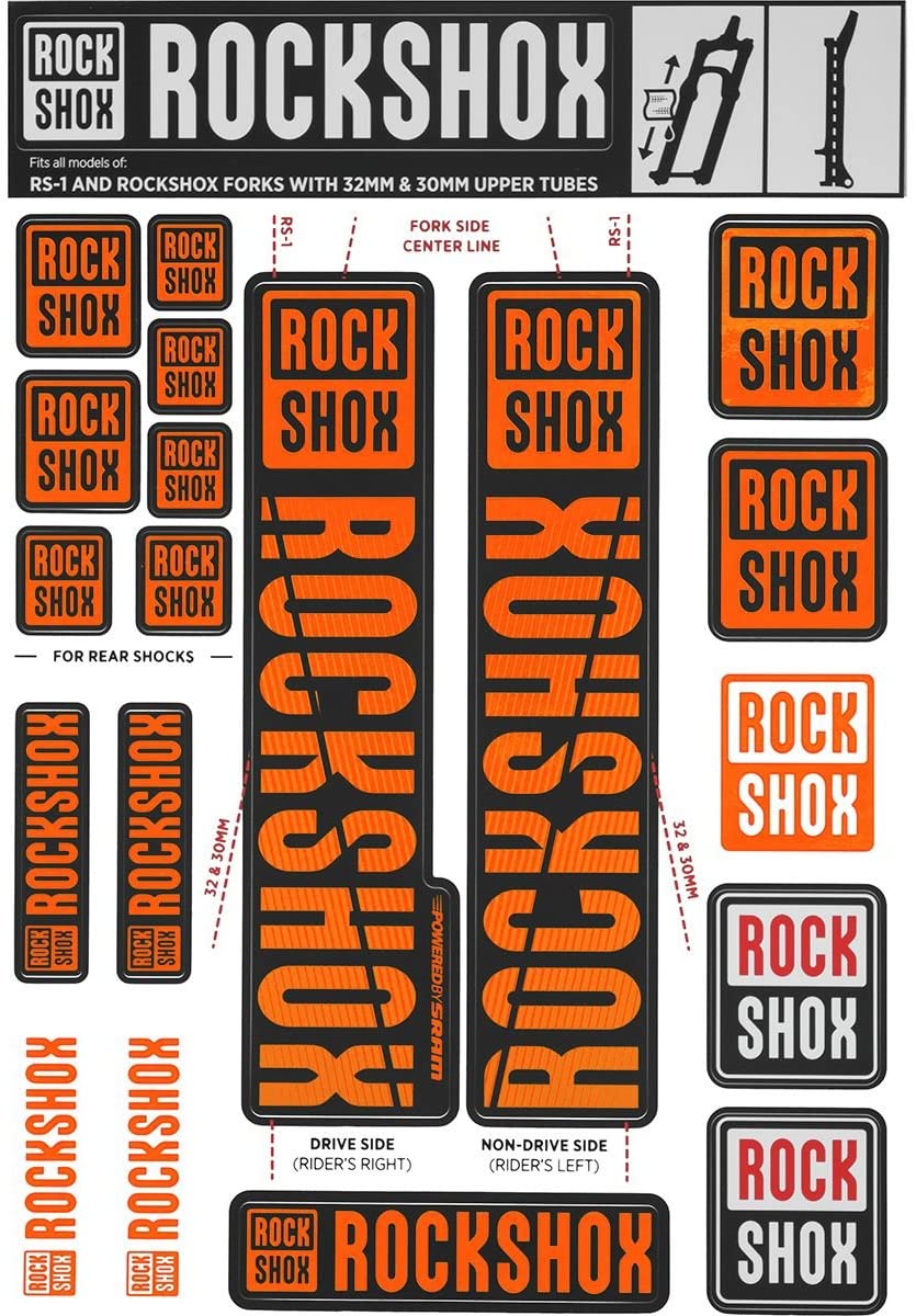 RockShox Ytterbens dekal, Dekal KIT, RS-1 & 30/32 mm (SID, XC30 m.m.), orange