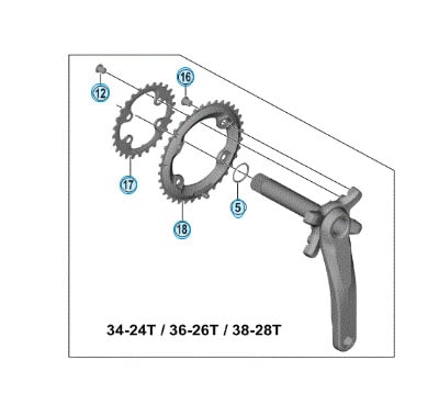 Shimano Drev, Shimano XTR-M9000 2x11 4 arms 64/96 mm, 24 / 34t